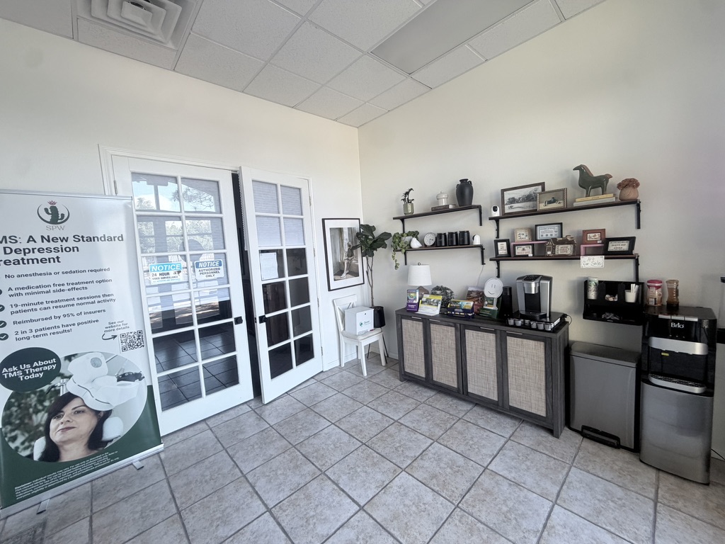 Refreshment area inside Serene Path Wellness